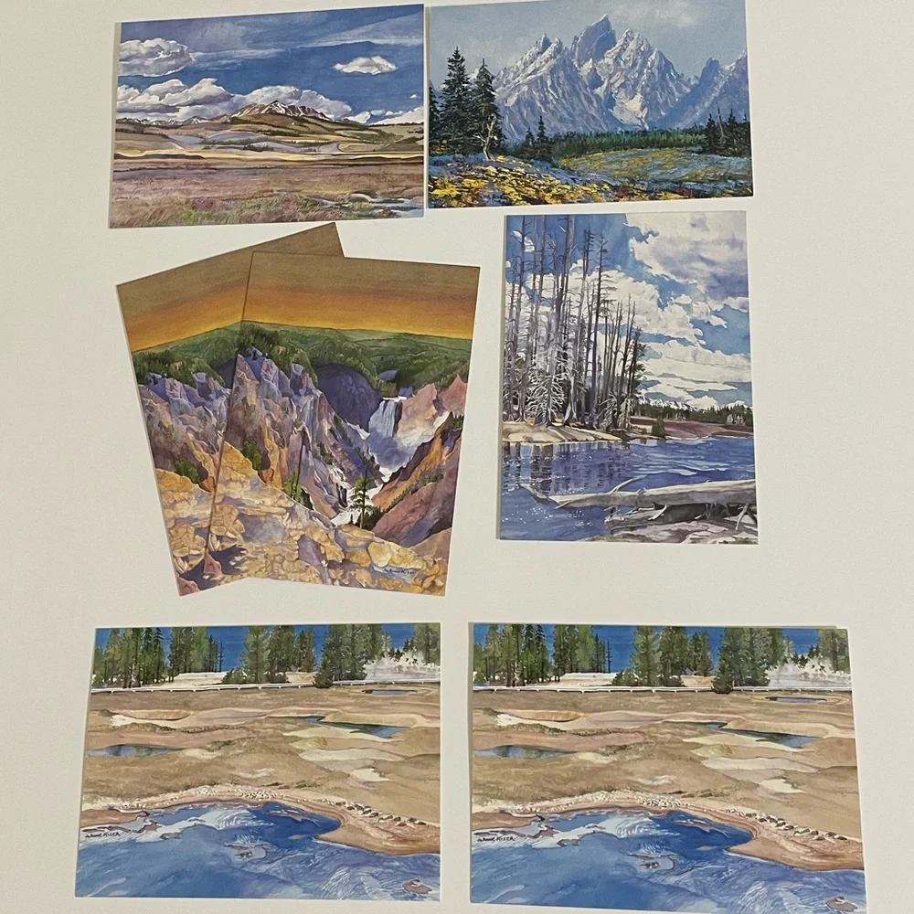 Set/7 Yellowstone National Park Artist Drawings Blank Note Stationery